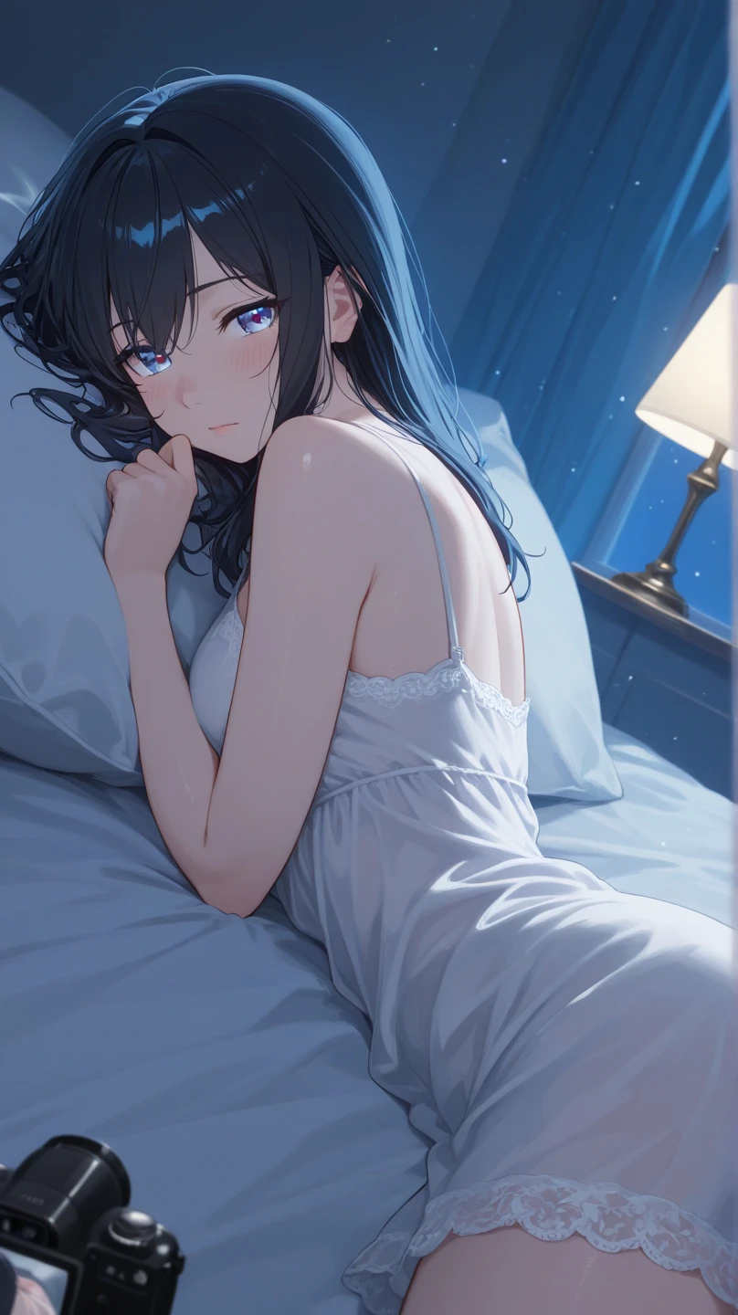 masterpiece,Female college student sleeping in bed,Bra and panties,night,Lights out,