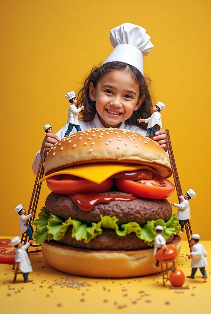 Blonde Girl Child Eating A Burger Falling into Juicy Pieces, saboroso, quente, foto promocional, detalhes intrincados, HDR, cinematographic, Adobe Lightroom, altamente detalhado