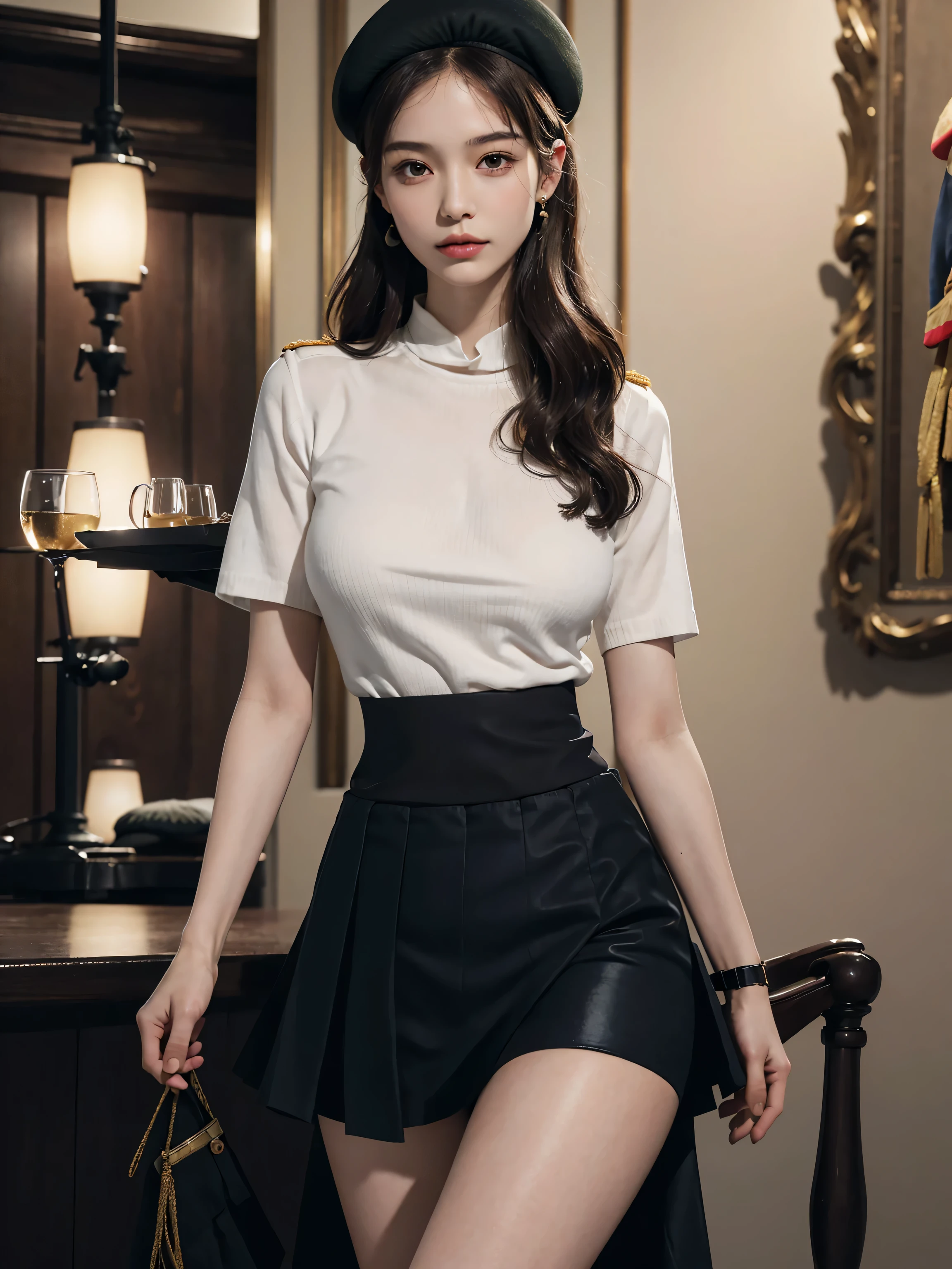 ((Best image quality、8k、masterpiece:1.3))、Realistic high-quality photos、Highest quality、Beautiful and elegant face and eyes、Black Hair、Shiny Hair、 OL、Wearing a short-sleeved blouse、Wear a long skirt、Full Body Shot、Well-balanced proportions、Anatomically correct body、
