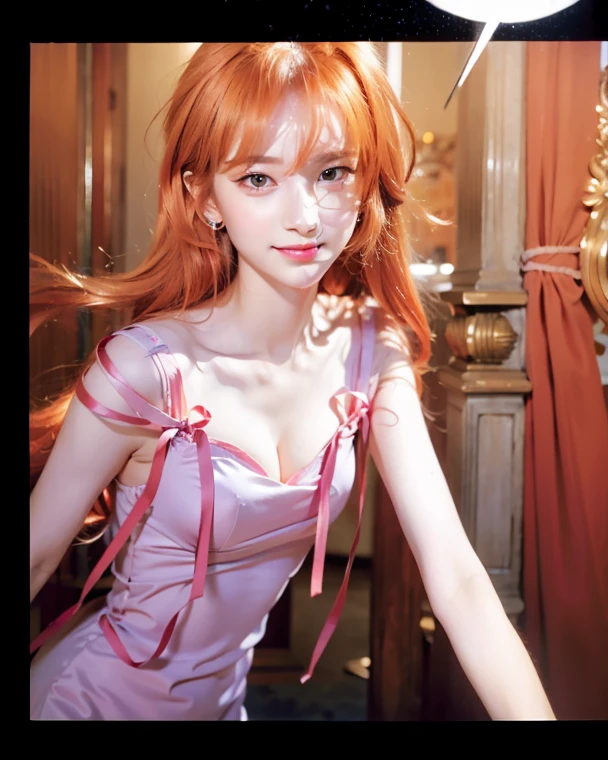masterpiece, best quality, (realistic,photo-realistic:1.4), (RAW photo:1.2), extremely detailed CG unity 8k wallpaper, delicate and beautiful, amazing,finely detail, official art, absurdres, incredibly absurdres, huge filesize, ultra-detailed,extremely detailed eyes and face,light on face,little smile,(red hair:1.4),(red eyes:1.5),(bunny suit:1.5),bedroom