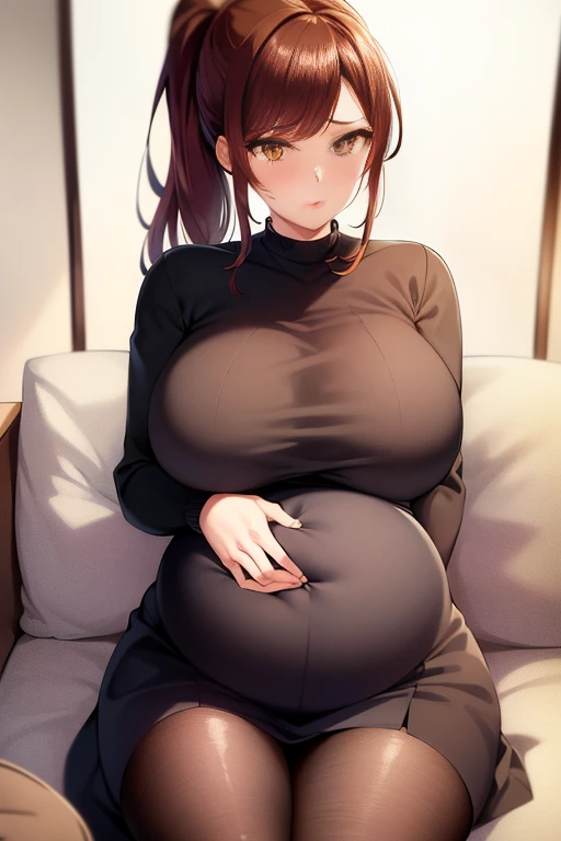 sadayo kawakami, fat, big belly, pregnant, obese, overweight, wearing a sweater christmas