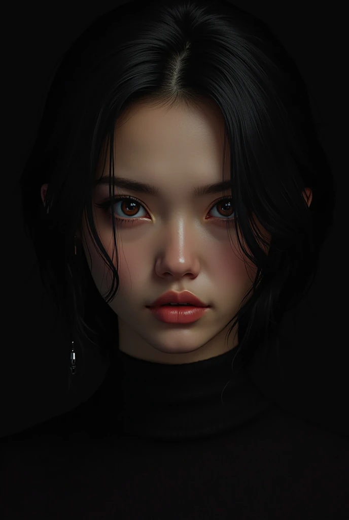 Realistic avatar, black hair, black backround