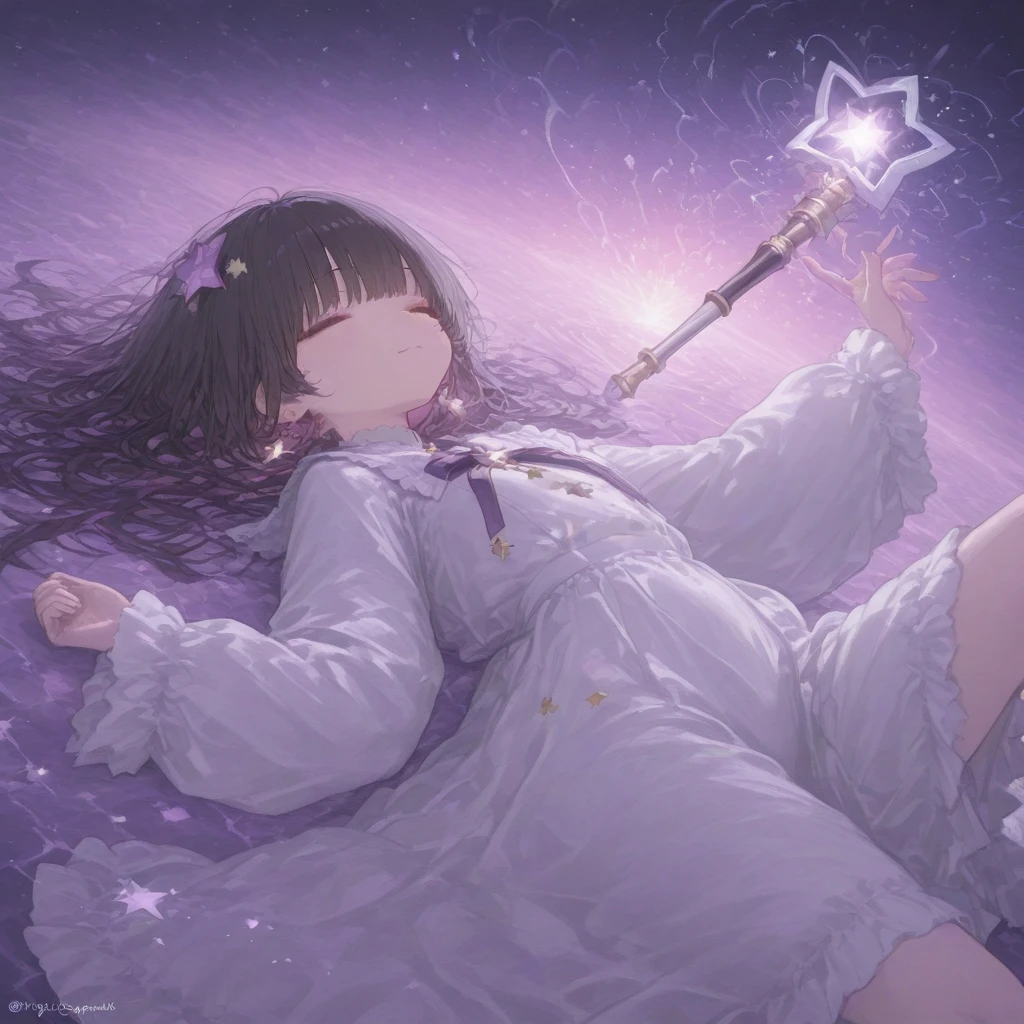 solo, 1girl, masterpiece, best quality, extremely detailed, Cinematic lighting, intricate detail, highres, official art, finely detailed beautiful face and eyes, high resolution illustration, 8k, depth of field, bokeh, dark intense shadows, overexposure,((space)), universe, short brown hair, brown hair, star pupil eyes, beautiful brown eyes, gradient hair, white dress, simple dress, fluttering dress, long sleeves, detailed clouds, gradient sky, brown eyes, purple sky, black sky, stars, ((milky way)), smile, looking at viewer, upper body