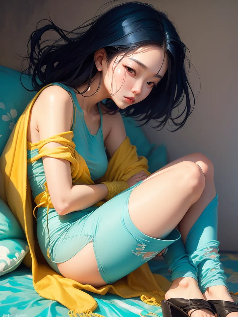 body art,(Fidelity:2.0),(Tropical girl),Unlimited scenery,The nipple protrudes prominently(Black skin:2.0),Bigchest,Lace bra(Open thong: 2.0), sits with legs spread, (Clear curve details: 1.1), ssmile(adolable: 1.8), Wearing sweat,There is a sense of power,Paint that covers the chest,The fuselage is coated with a layer of oil (Elementary school face: 1.8)The environment is mysterious and elegant,The model is beautiful and sexy,High contrast is required,With a bit of Japanese elements。 --auto