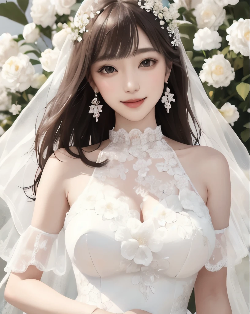 best qualtiy,tmasterpiece,A high resolution,Kizi,White Western bandeau lace wedding dress,White lace gloves,choker necklace,jewely,Head flower,putting makeup on,Black eyes,Chinese hairstyle,Long hair,Sister bangs,purple eyeshadow,Pink blush,beautiful face,Mouth closed,Blushing and shy,Cherry small mouth,Transparent bridal veil,Protruding chest,Bigboobs,Close-up of the head,Side view,Physically,Dingdall effect,realisticlying,(highdetailskin:1.2),8K, Ultra HD, Digital SLR, high high quality, sneak shot, photore, A high resolution, 4K, 8K, Background bokeh,the street,natta,themoon