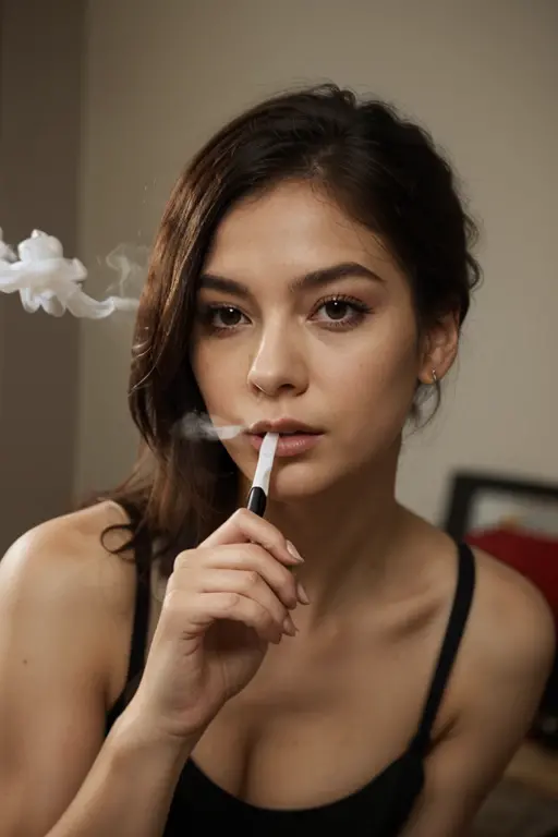 Imagens de um Shitzu preto e branco fumando