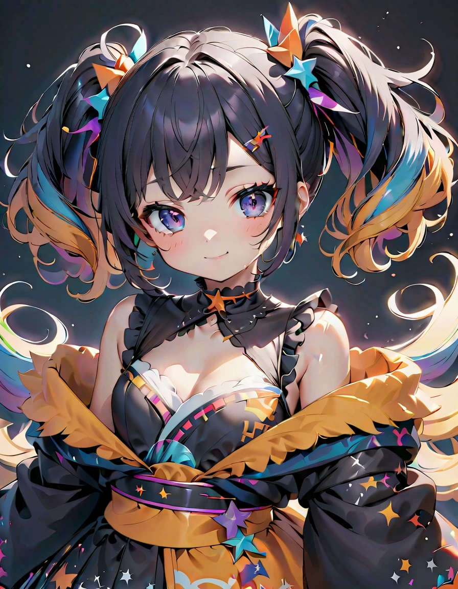 ((Brown hair)),((Braided shorthair)),((With black eyes)),Slight red tide,(With bangs),(colorful full body art:2.0),(Illustration of a cow:1.5),(taur ),(Cute pose with both hands raised),(Navel Bow Style:1.25),(Underwear with a lot of frills),(garterbelts),(Harness belt),(holstein print swimsuit:1.2),(Eye size:1.5),(your eyes are shining like stars:1.25),(close up of face:1.5),(Cute and pop worldview),(Soft light),,a smile
