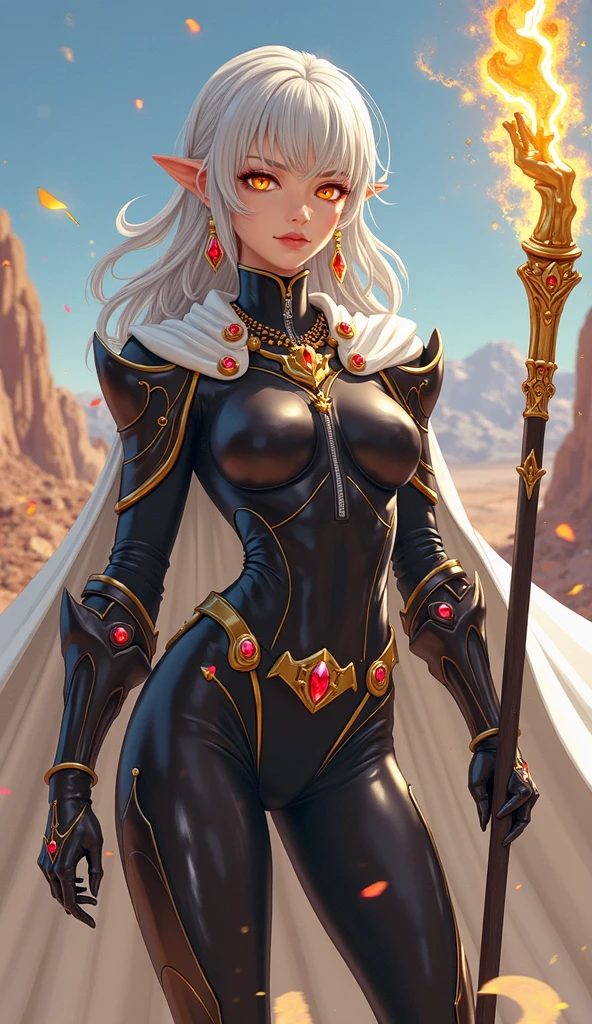 (masterpiece, high quality:1.8), extremely detailed, ambient,
SallyWhitemane, 1girl, mature female, FeelsGood, determined,
white hair, long hair, jewelry, (eyeshadow:1.8),
hat, shoulder armor, (two-tone leotard:1.2), gold trim,
red background,