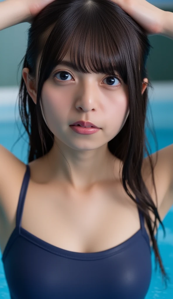 ((Upper Body:1.3)).Blown by the long wind [Blue-black:.3] hair,Looking at the audience, (Tabletop:1.3), (8K, Realistic, RAW Photos, Highest quality: 1.4), Japanese, (1 Girl), Beautiful Face, (Realistic face),{Wavy medium hair|Front hair long bob|short hair with long bangs}{Black hair|Brown hair|Blonde hair}, Beautiful hairstyle, Realistic eyes, Beautiful and beautiful eyes, (Realistic skin), Beautiful Skin, charm, Ultra-high resolution, Surreal, Very detailed, Golden Ratio,Female student peeing in the toilet、shame(Blushing:1.3),Nipples touched、I'm taking a bath、The lower half of the body is in the bath