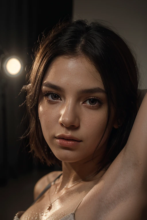 Best quality, masterpiece, ultra high res, (photorealistic:1.4), raw photo, 1girl, offshoulder, in the dark, deep shadow, low key, cold light
