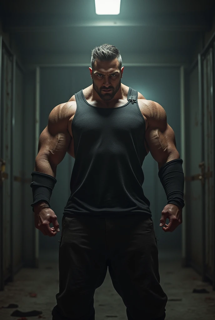 a man of somewhat muscular build, whose presence is somewhat intimidating. His skin is a dark tone and he has the nickname stab