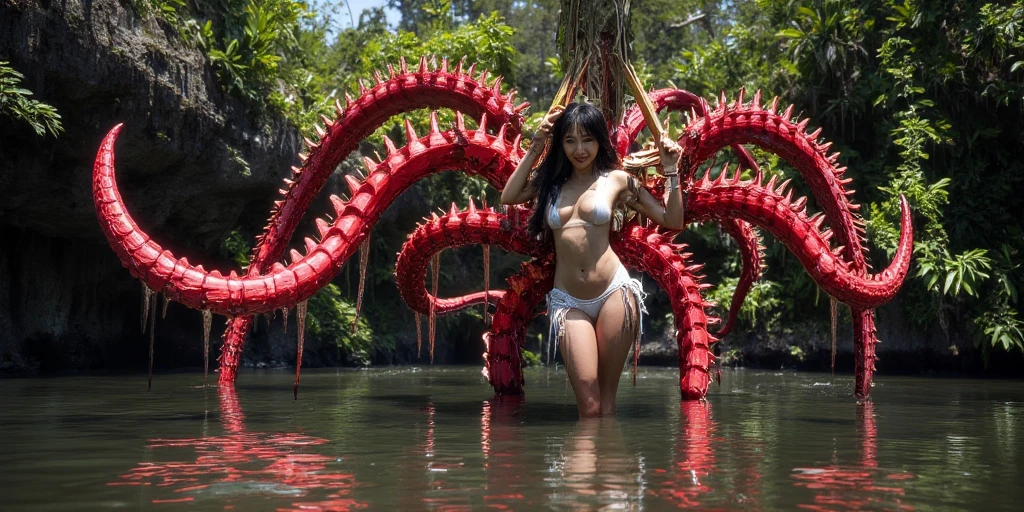 Woman being attacked by an octopus monster