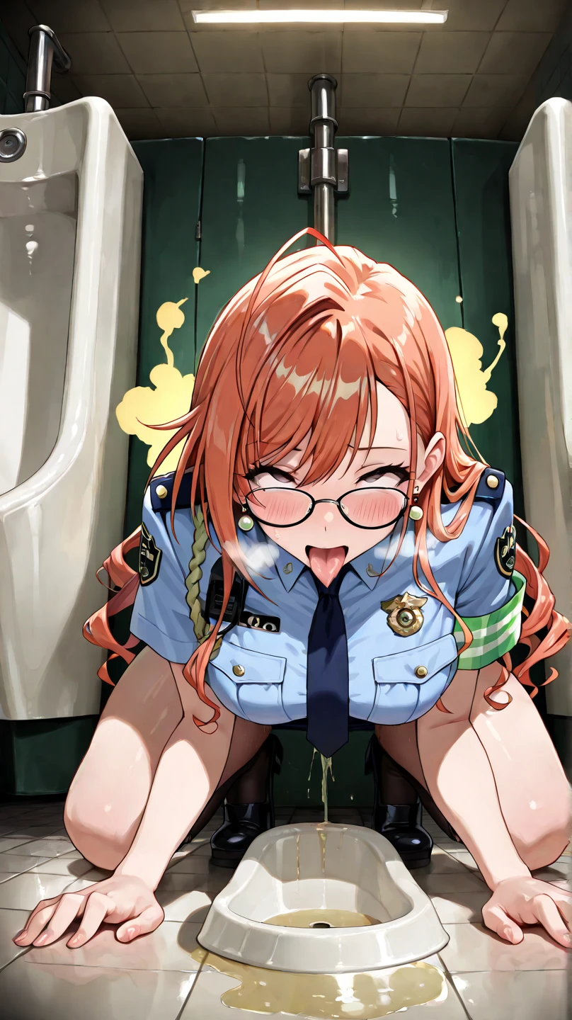 nsfw,(super fine illustration,8K CG wallpaper,best quality,extremely detailed,ultra high res,best aesthetic),(cowboy shot,from front),idolmaster, {{{hina araki}}}, (20yo, beautiful girl), (beautiful brown eyes),((beautiful orange hair)), ((short hair)), (((green rim glasses))), (wet hair), (wet skin), ((sweat)), ((steam)), (flat chests,large breasts), (tall), (slender), (((green and white cyber suit))), ((open clothes)), ((pubic orange hair:1.5)), ((on stage)), ((((spread legs)))),((spread pussy:1.3)),(open mouths), (a big smile), ((stick out tongue)),(feel good), (one eye closed),(blush),(singing),((headset)),(cum on body:1.3),