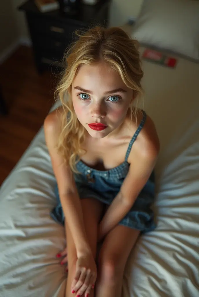 beautiful sexy little tween AnnaSophia Robb school girl, thin, long blonde hair, blue eyes, nice bottom, nice bottom, big red lips, dressed like a whore, tiny short blue plaid skirt, wearing only lingerie, scared, nice legs, nice bottom, lying on bed with legs opened, ultra realistic, wearing glasses, wearing cropped top, fit, pony tail, ful body image, awesome fit body, viewed from above, missionary pose, thick over her face, cum on face, bukakke, facialized, semen on all her face, cumshot, cum shot