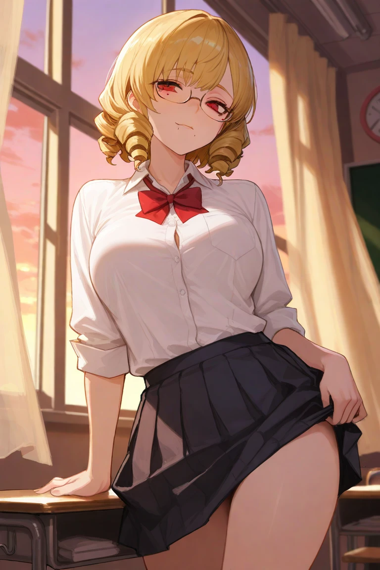 Blonde medium-length glasses wife、Purple underwear with a super obscene torn heart ribbon