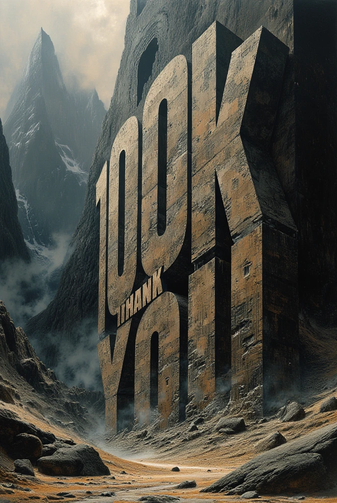 ((Best Quality、masterpiece、high sensitivity、high resolution、))((１００Ｋ Thank you ))Art where the letters of are engraved and the、letters pop out、giant sculpture engraved on a rocky mountain、realistic landscape painting engraved on the mountain、８Ｋ、
