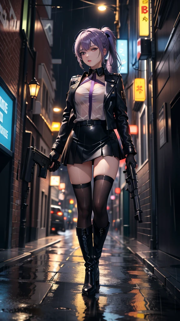 RAW image quality, 1 girl, Japanese, , table top, Dystopian city with neon signs and holograms projected on buildings and sky, slim beautiful woman, Surrounded by neon-lit reflections of the cityscape, written boundary depth, Beautiful woman with slim figure, (poke the nipple:1.4), (nipple protrusion), hologram tight sheer clothes, fit girl, Strong lighting hits the bodysuit, hourglass figures, high contrast clothing, hologram clothes, (walk towards the camera), (Look into the viewer's eyes), lipstick, yellow virtual reality glasses, Red and straight berry short hair, night, cyberpunk aesthetics, highly detailed lighting, dramatic, In 8K, high detail, skin texture, リアルなskin texture, armor, highest quality, High resolution, Photoreal