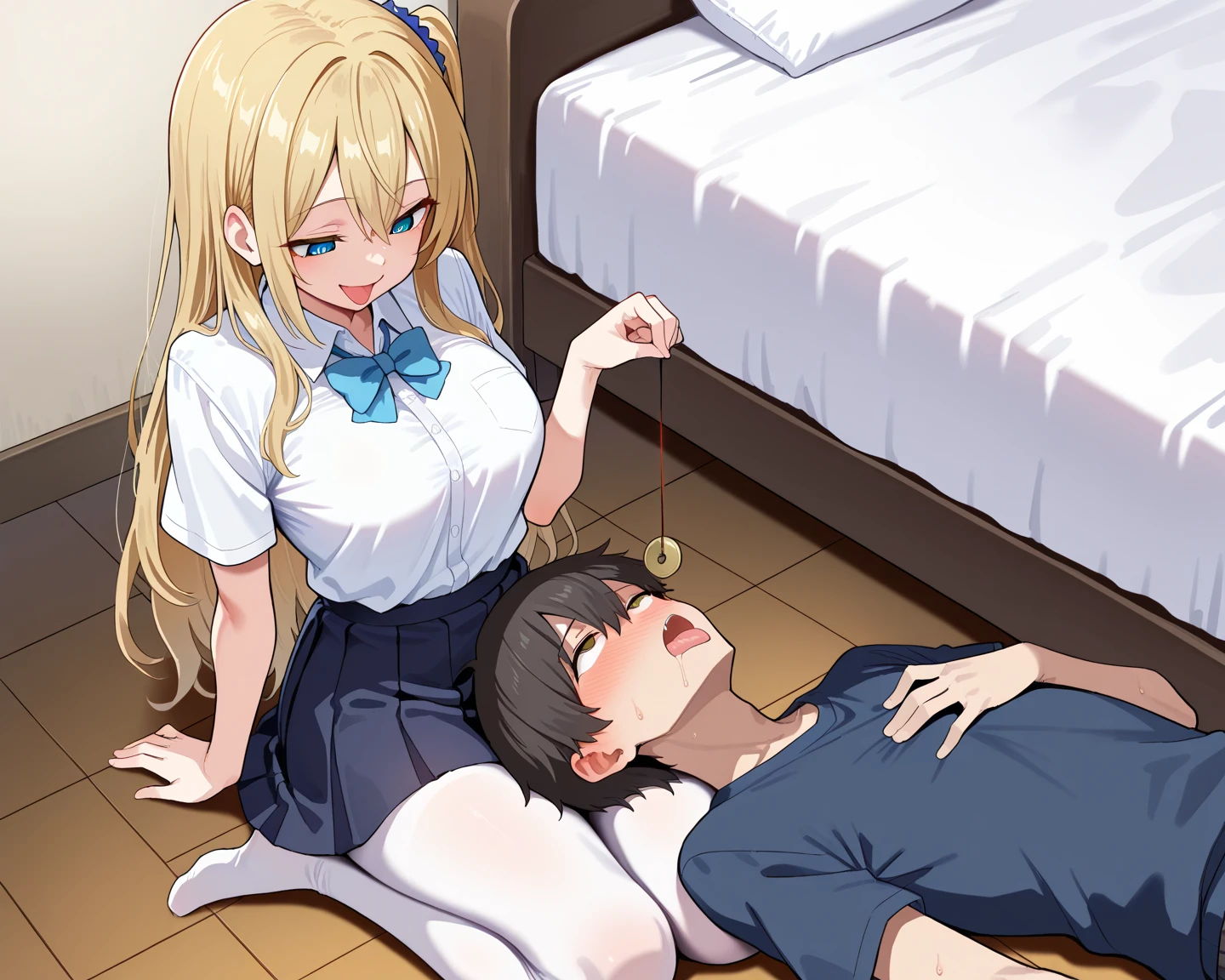 score_9, score_8_up, score_7_up, score_6_up, source_anime, highest quality, masterpiece, 1girl and 1boy, (1boy femnin, otokonoko, femboy, long hair), futa on male, futa is bigger, femdom, forced, uncensored, cum in anal,, anal sex