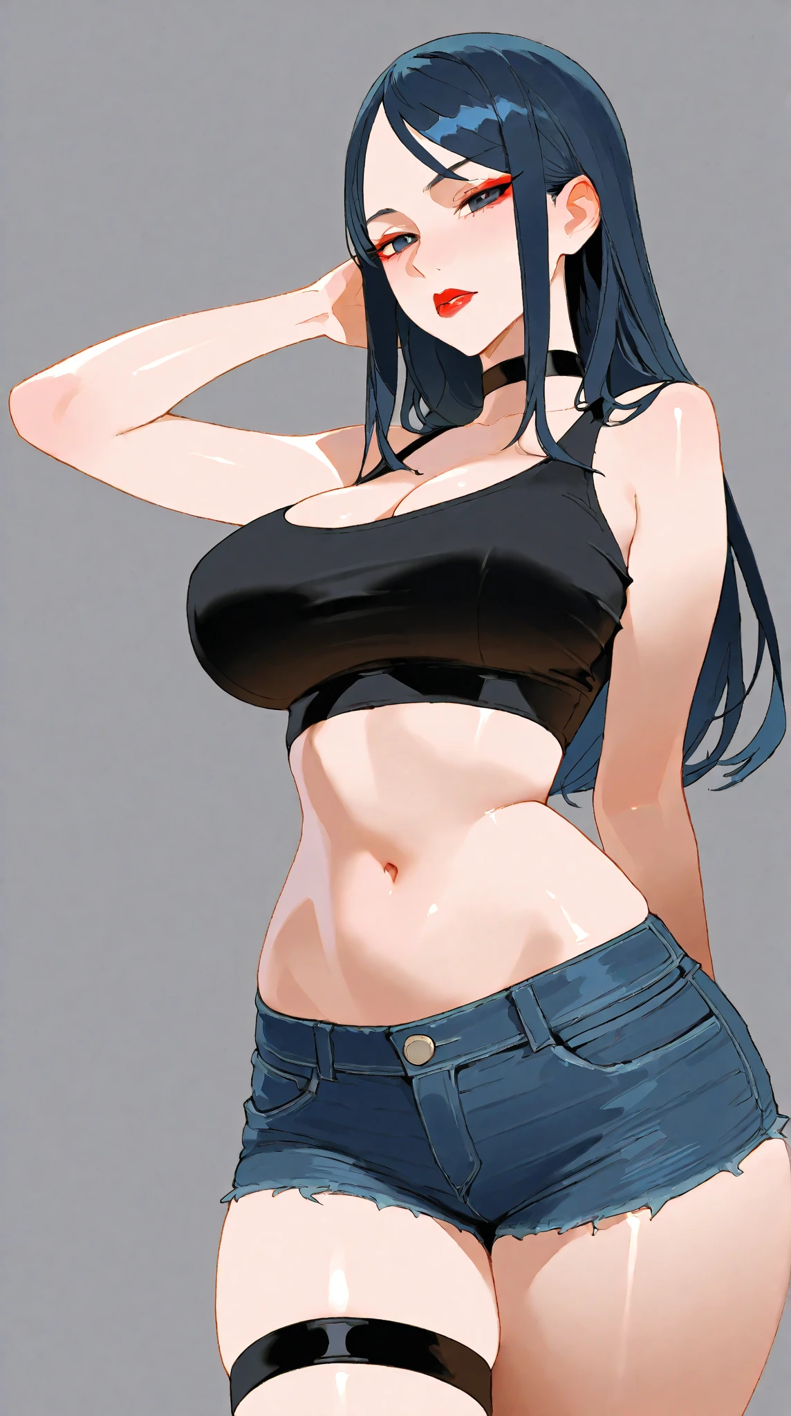 sexy Komi Shouko wearing a bra top and panties standing holding a green plant, 1girl, jeans, underwear, solo, bra, denim, panties, realistic, pants, navel, breasts, jewelry, earrings, flower, masterpiece, (best quality), (ultra-detailed), beautiful, cute, 8K, official wallpaper,