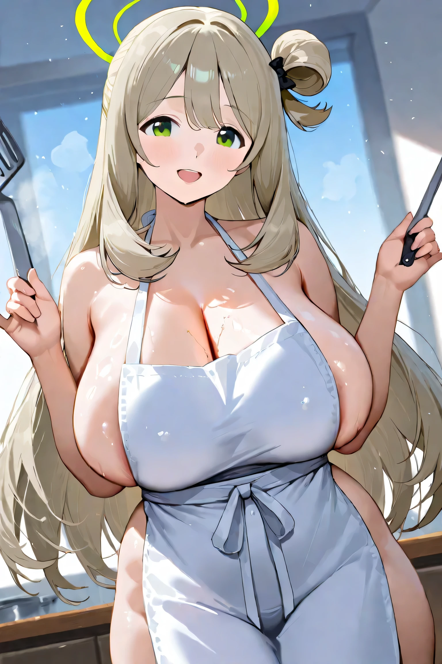 Long blonde、Big Breasts、Naked Apron、kitchen