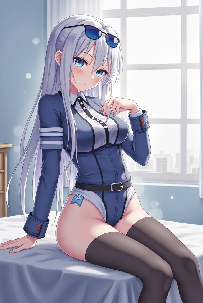 anime, 1girl, ass, bra, thighs, white_hair, big_breasts, bike_shorts, cameltoe, nsfw, seductive anime girl, relaxed_pose, laying stomach on the bed, ass_focus, (Zai_Ji_NARAKA: BLADEPOINT), naraka_bladepoint_game_character, blue_eyes ,sleeping , very_long_hair, Thick_hair, so_much_hAir,proning,prone_position