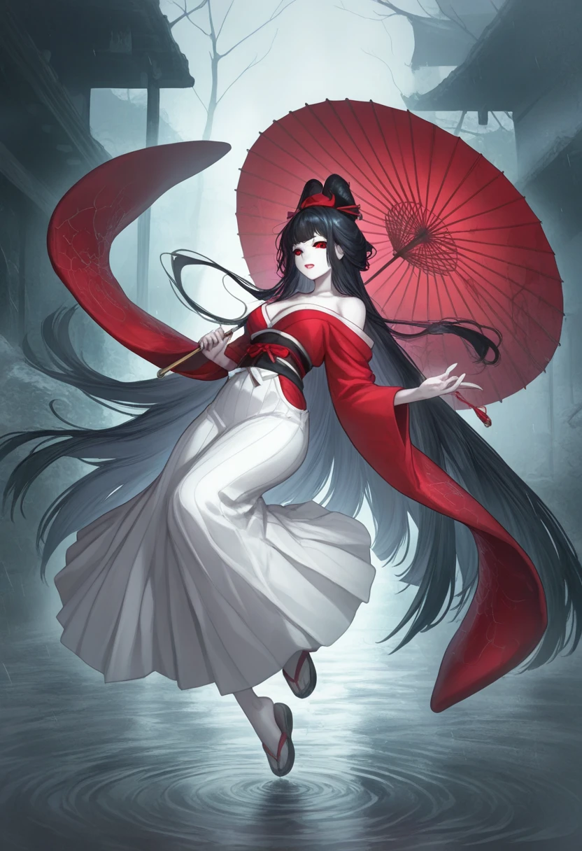 masterpiece, detailed, ultra detailed, male, samurai, happy, smiling, sitting on the floor, looking away, semi long, messy hair, black hair, brown eyes, tareme, pale skin, tall, skinny, kimono, glasses, holding fishing rod, 40-year-old, japanese, in the ocean, with a crescent moon, at dusk, full body shot, Dark_Red