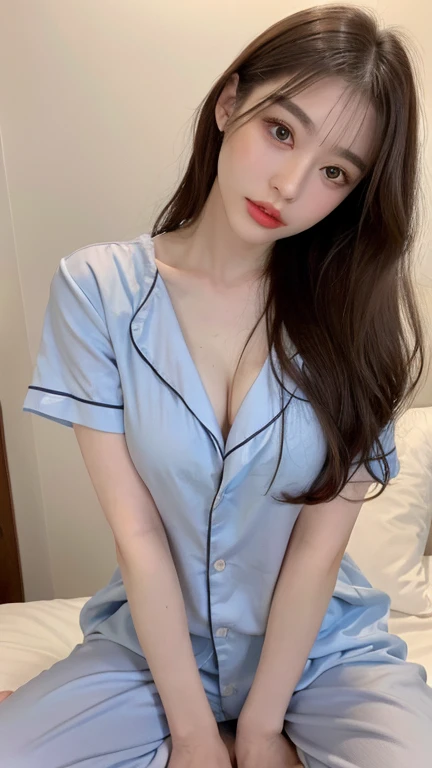 hightquality、masterpiece、ultra res、a beauty girl、Beautiful girl face、cute girl face、s Pajamas、wearing pajamas、full bodyesbian、Famous actresses of Japan、very beautiful face、chest、A sexy