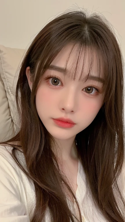 See through,Beautiful and fair、Glowing Skin, 3 Up, Nice, bright, Refreshing and gentle look, Perfect beautiful face、Beautiful shiny bangs, Very beautiful girl, eyeliner, Very perfect eyes,Very large breasts,The original skin is visible through the grooves,Ecru underwear