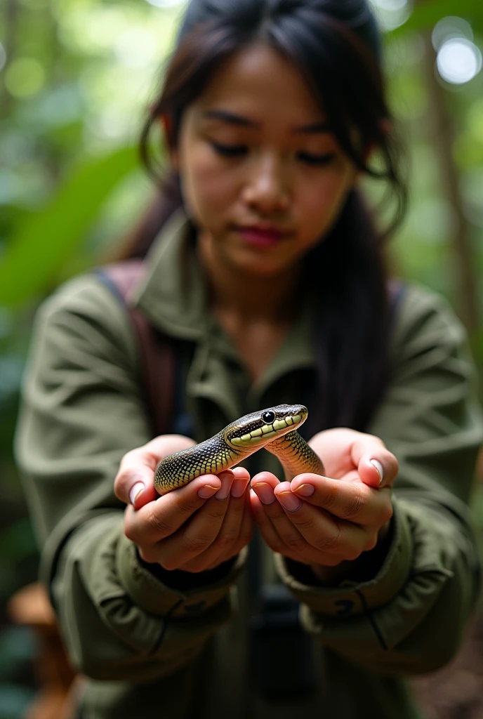 Gaviao killing snake in the forest