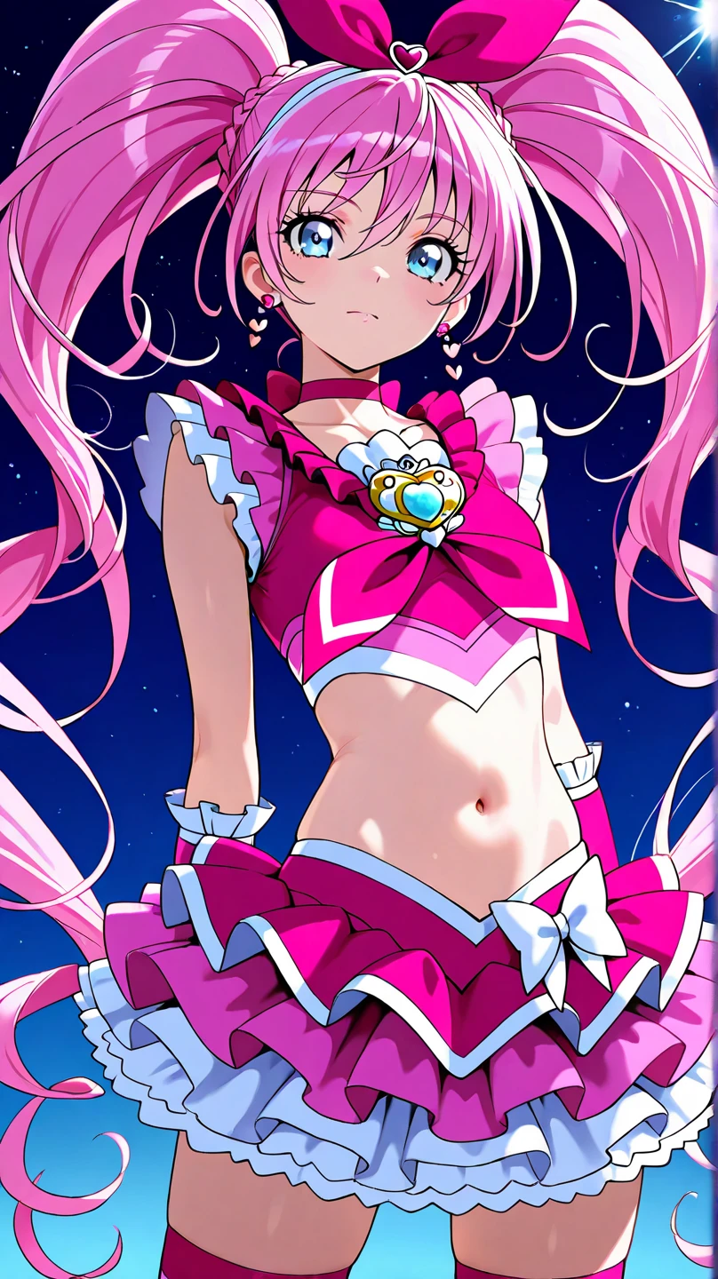 Tt_flat, Steven Universe, whitepink hair:1.5, bigsize long ponytail, low length, low length, low length, topless, topless, topless, 小柄な liTtle small junior body, CureLovely, vest, pink bow, heart brooch, wrist cuffs, pink skirt, heart hair ornament, puffy sleeves, thigh boots, Highest quality, masterpiece, Ultra-high resolution, One girl, In the Dark, Deep Shadow, Modest, Cold Light, Sexy Looks, Open Mouth Smile,, low length, low length, low length, topless, topless, topless, Nipples are visible through the bra, Nipples are visible through the bra, Nipples are visible through the bra, Large nipples, whitepink hair:1.5, Pink Hair, Pink Hair, Pink Hair, bigsize long ponytail, Extra long twin tails, Extra long twin tails, Extra long twin tails, high quality, high detail, beautiful, high resolution, 8K, Super detailed,