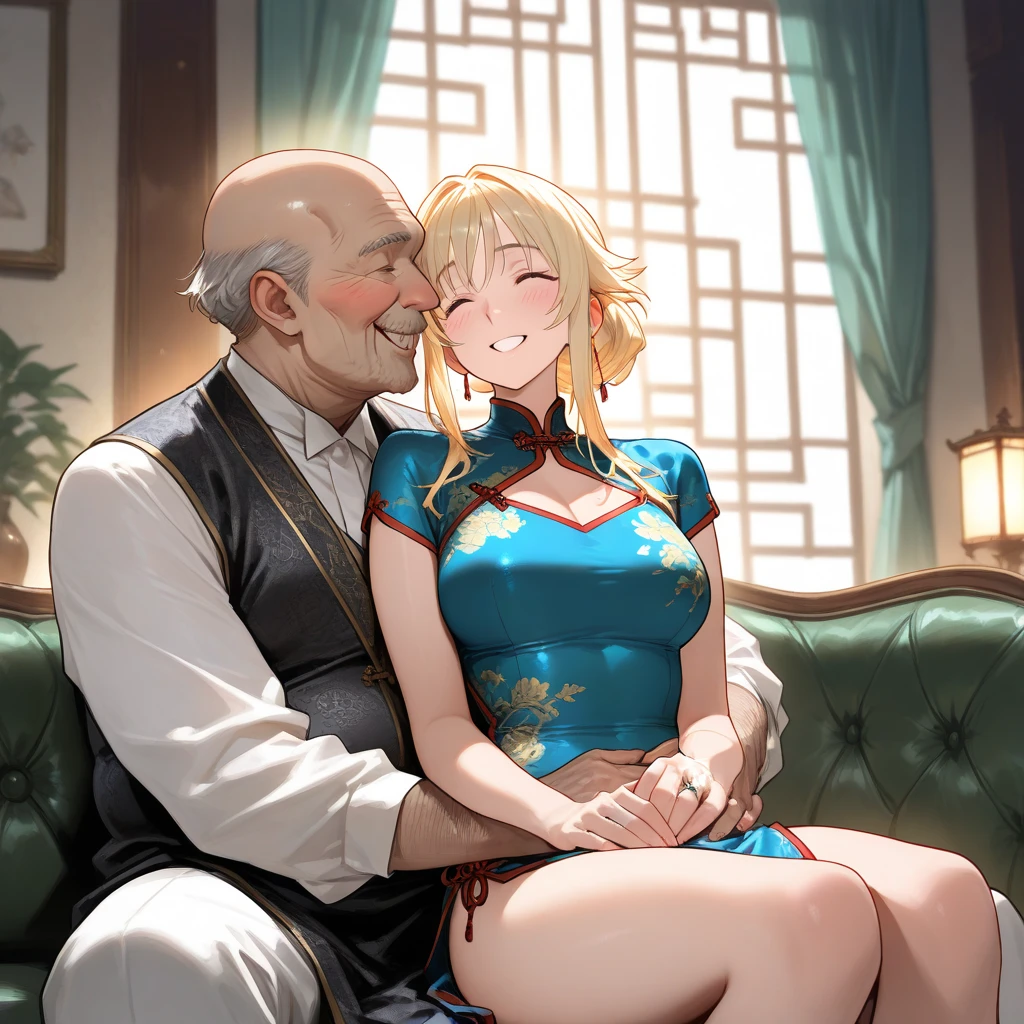 (milf,Mature Woman),((looking eachother:1.3)),(( touches woman's Crotch:1.3)),((boy Sitting)),(White hair,red eyes), wearing White shirt:1.1,gold decoration, (latex clothes:0.8),(at church),(embarrassed,blush:1.3),(orgasm:1.3),(ecstasy:1.1) ,(fucked silly:1.0),(wet:1.2),(trembling),(Smile) ,((long robe)),(huge breasts:1.0),((steam:1.2)),Masterpiece, Top Quality, Highly Detailed, Dynamic Angle, ((Perfect Hands)), amazing backgrounds, meaningful backgrounds, absurd backgrounds, artistic overlays, and colorful hair. The style is surrealism, cinematic lighting, ray tracing, divine light,(open legs:1.1),wearing tight,(panty shot)