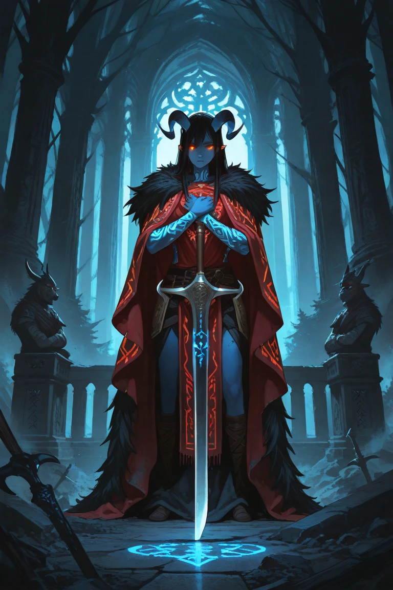 masterpiece, best quality, 1girl, Varvara, standing, holding dagger looking at viewer, dark eyes, beautiful, feminine, perfect face, highly detailed face,  undercut hair, [dark hair|light hair], fur (cloak), (cape), sleeveless, shoulder armor, gauntlets, athletic, abs, battle scar, [slender], thighs barbarian:0.5,  medium breasts, budget sarashi, tribal clothing, ((full body portrait)), solo, forest winter background,  ((night)), snow storm, <lora:DarkestDungeonV2:0.4>, <lora:Andava1e4:0.9>, extremely detailed, perfect face, ddstyle:0.3, WarriorStyle:0.2, <lora:blckmtl:0.2>,<lora:more_details:0.5>, <lyco:UnlimitedBladeWorksV1:0.6>, <lora:bromart:0.3>, bromart, blue and white, ((pale skin)), blood on face, vampire hunter