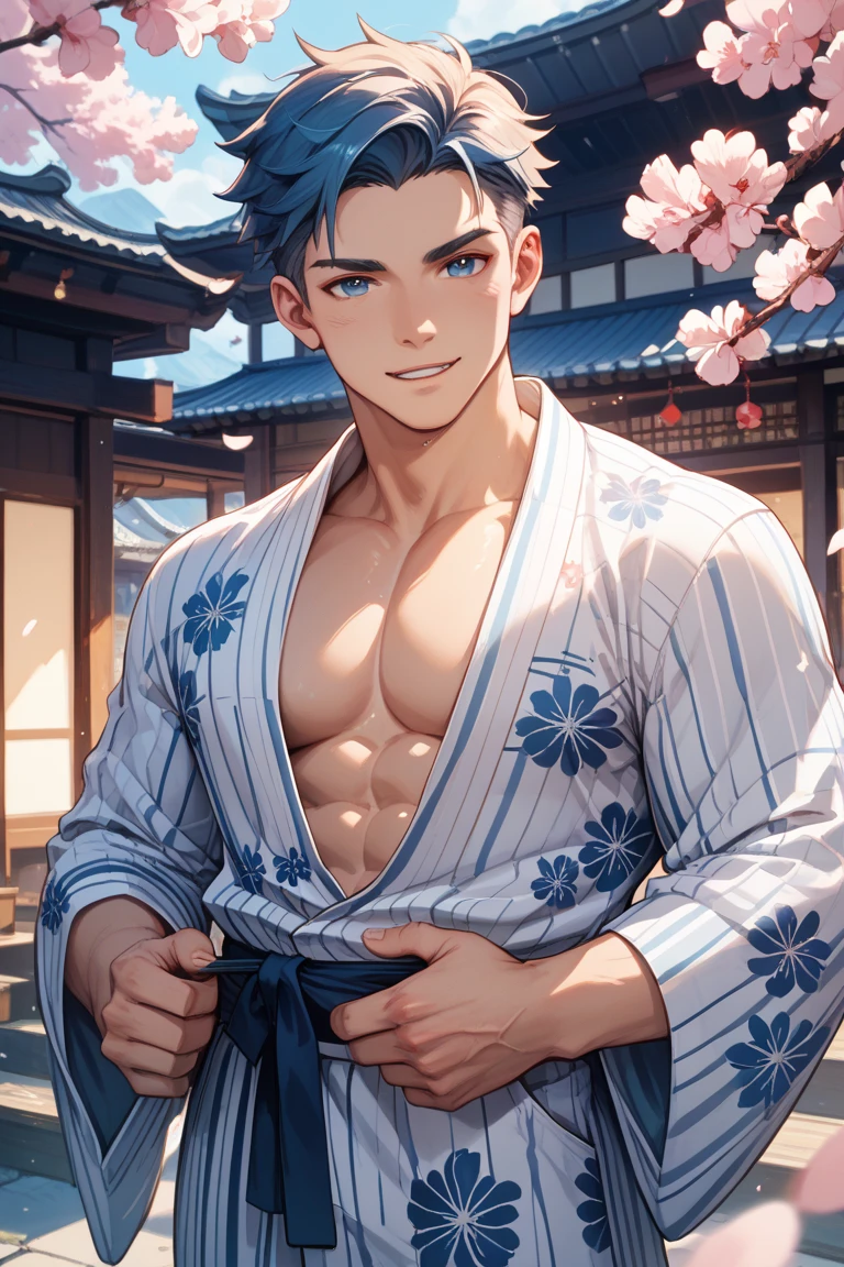 (best quality), realistic, iris, garden, 15 year old Japanese idol boy, (abs:1.2), black short hair, tanned dark skin, (detailed brown eyes), (smile:0.8), (detailed areola:1.2)