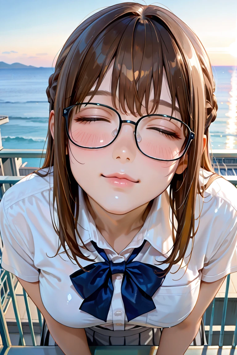 (masterpiece, highest quality), One Girl,  Satou, Satou, Glasses, 赤いフレームのGlasses, Sailor suit, Satou, Glasses, 赤いフレームのGlasses, 