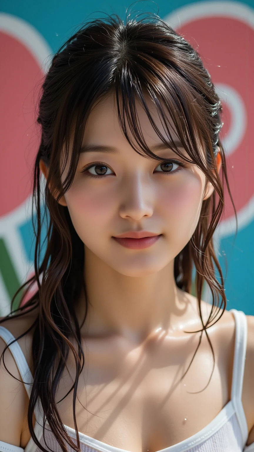 (((masterpiece, Beautiful girl:1.2, Detailed eyes, Swollen eyes, Highest quality, 超High resolution, (reality: 1.4)、Perfect Makeup、超High resolutionのグロッシーリップ:1.1、Trendy Korean cosmetics、eye shadow:1.1、Asian Beauties, Very very beautiful:1.3, Beautiful skins, Slim forward-facing body, (超reality的な), (High resolution), (8K), (Very detailed), ( Best illustrations), (Beautiful and detailed eyes:1.4), (Ultra-detailed), Detailed face:1.1, Bright lighting, Professional Lighting, Looking at the audience:1.25, Look straight ahead、Look at me and smile:1.4
BREAK ピクシーカット、Sexy:1.4、Sexy Face:1.2、Japanese schoolgirl、Sexy micro bikini with risqué exposure:1.5、Great smile:1.5、Eye color is brown、
BREAK (The most atmospheric and warm lighting:1.3)、Blurred Background:1.2、With bangs、超High resolution, Glossy face、超High resolutionの肌、最も超High resolutionのDetailed face、超High resolutionの髪、超High resolutionの輝く瞳、Beautiful face drawn in every detail、(超High resolutionの光沢のある赤いlips:1.3),
BREAK ((Brown Hair:1.3)), reality的な, ((Brown long hair)), lips, Outdoor, Big eyes、Eyelashes、((Shining beautiful landscape))、(((Long hair with bangs、Shiny Hair、Big eyes、large full chest、Intensely accentuates the eyes、Staring at the audience:1.1、Beautiful beauty、Listen carefully、Long neck、Smile a little:1.3、Please close your mouth and laugh、Ideal body proportions:1.3)))、{E Cup:1.4|huge|big|hugeな|Mega} chest, chestの谷間、(((Naughty expression、Watery eyes、Mr.々なSexyポーズ:1.3))), BREAK absurdres, highres, ultra detailed,
BREAK (1girl:1.3), __hair-female-short__,
BREAK from front,
BREAK beach scene, Cowboy Shot, thigh:1.2, microbikini:1.5, pink, white, Colorful:1.2