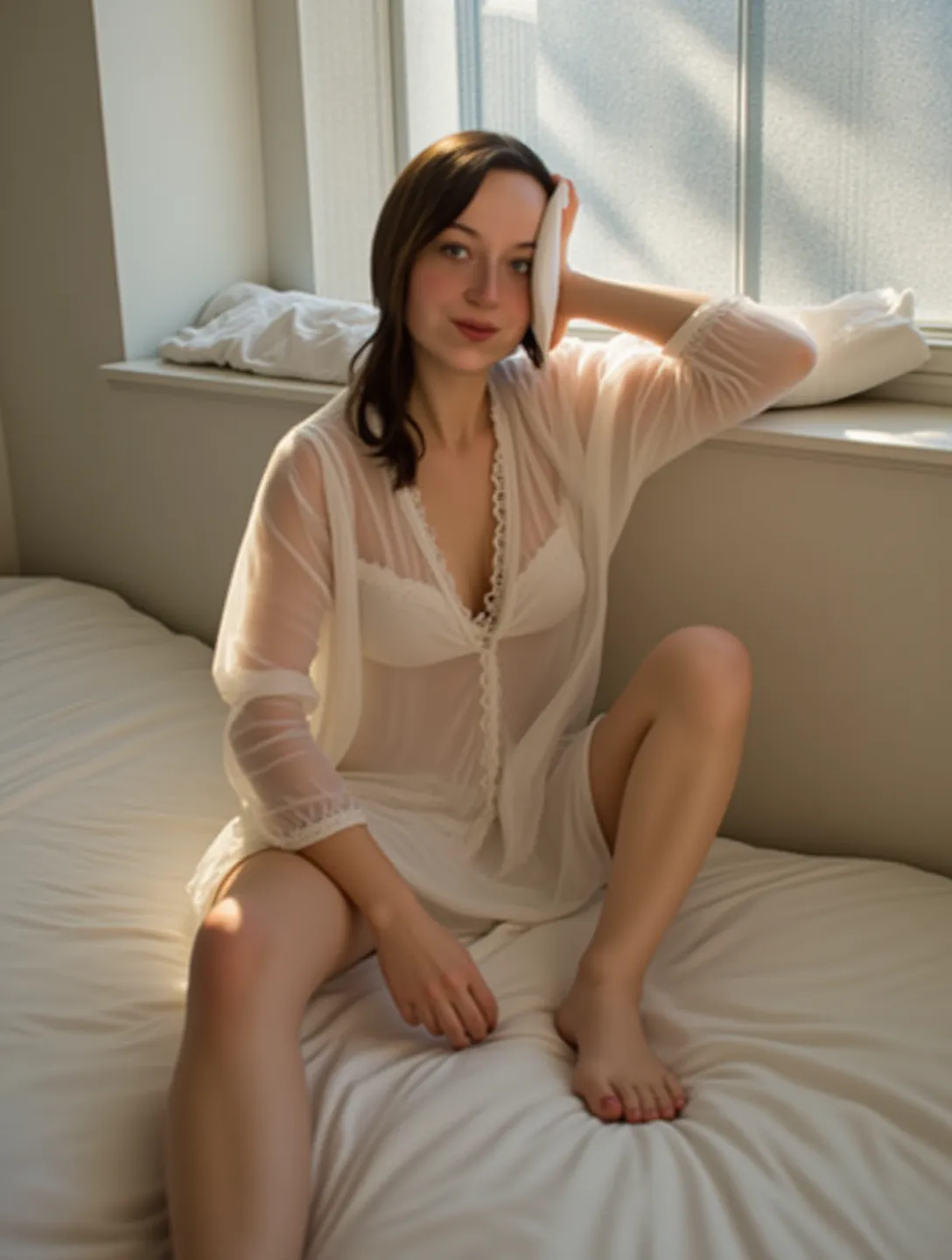 very wet transparent nightgown from water