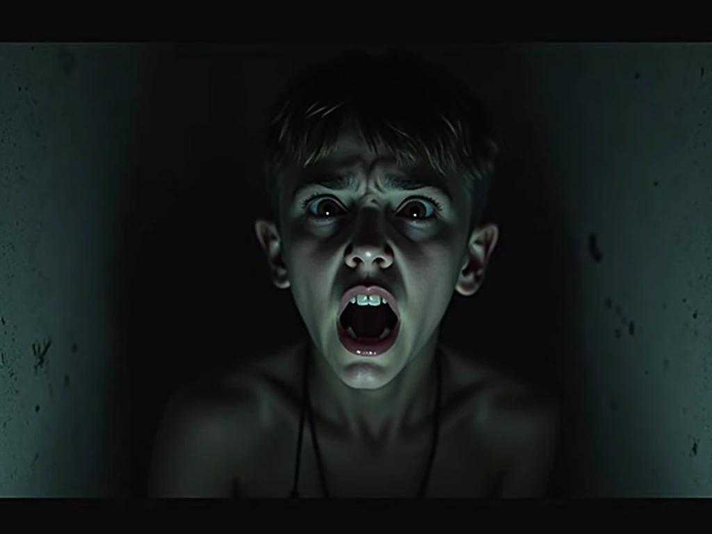 Realistic portrait, high definition 16 year old teenager screaming scared, in the classroom, dark background, SCARY STORY, UNREAL, spooky, scary environment, Dark, 4k, --air 16:9--v5