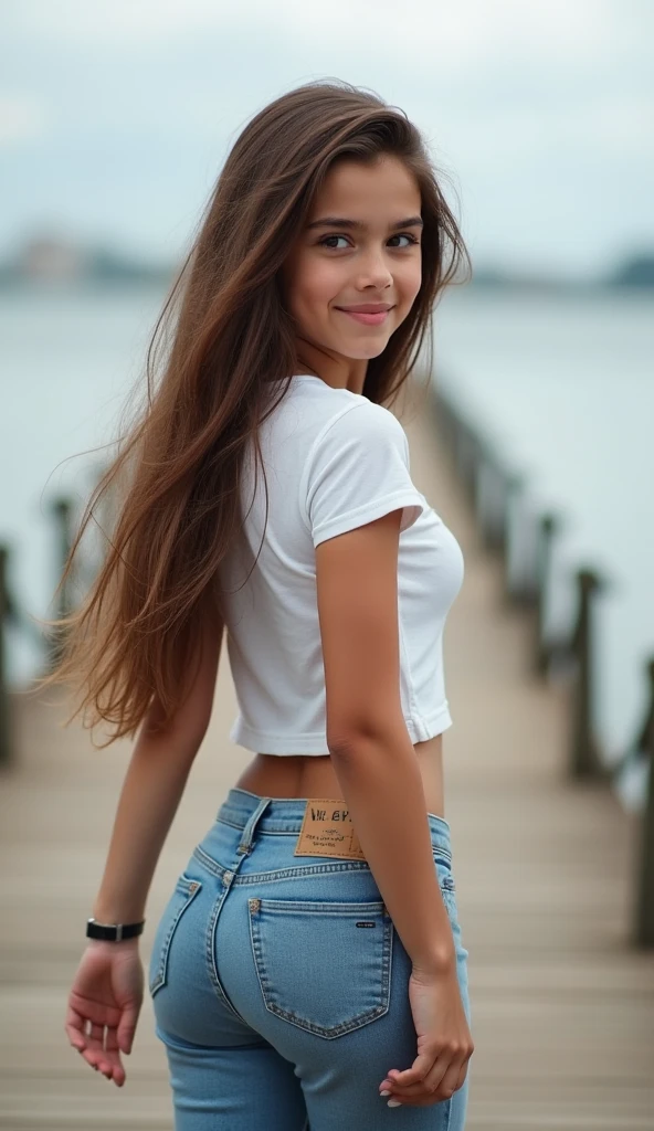 Beautiful 25 yo woman outside on windy day, white tank top, brown skirt, belt, skirt lifted by wind ,((skirt lift)), 8k masterpiece, photorealistic, narrow depth of field, windy, windswept hair, nsfw, ((1girl)), flirting with you, slit skirt, smile