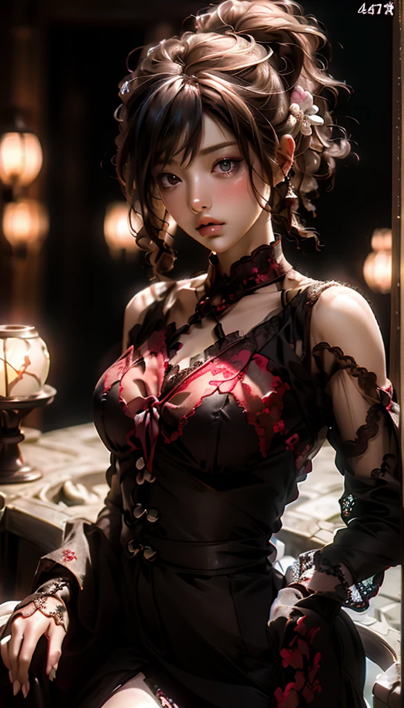 (32k:1.5, Highest quality, masterpiece, Ultra-high resolution), Professional camera work:1.6, Very detailedな肌と顔の質感:1.3, Captivating portrait:1.3, Very accurate, Very detailed, 1 adult female, ((Amazing night view from the rooftop, The moonlight at night illuminates my body)), (Satin Nightgown:0.5), Incredibly slim body, Fair skin, elegant, Expressions of sadness, (Big eyes that exude beautiful eroticism:0.8, Sad expression:1.0, I love you with all my heart:0.8, Open your mouth a little, lipstick, Feel the beautiful eroticism:0.8), (Wet dark brown medium length hair), Candles, The chest is medium, Earrings, necklace, bracelet, Sensual sitting position, (romantic, dramatic, mysterious), Object of admiration, Format, Artistic, Innovative, Daydreaming, Tilt, ((Adult charm, Feminine charm, Hair blowing in the wind))