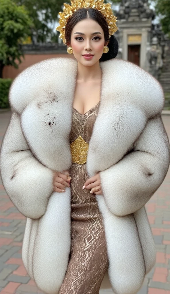 Very wide、Very thick, white mink fur coat, Thickness 50 cm, fluffy, nature, Thick white mink fur collar, 3 floors、Russian beautiful girl、High ponytail、Big Breasts 2.1、Her breasts are protruding、Squat down and spread your legs