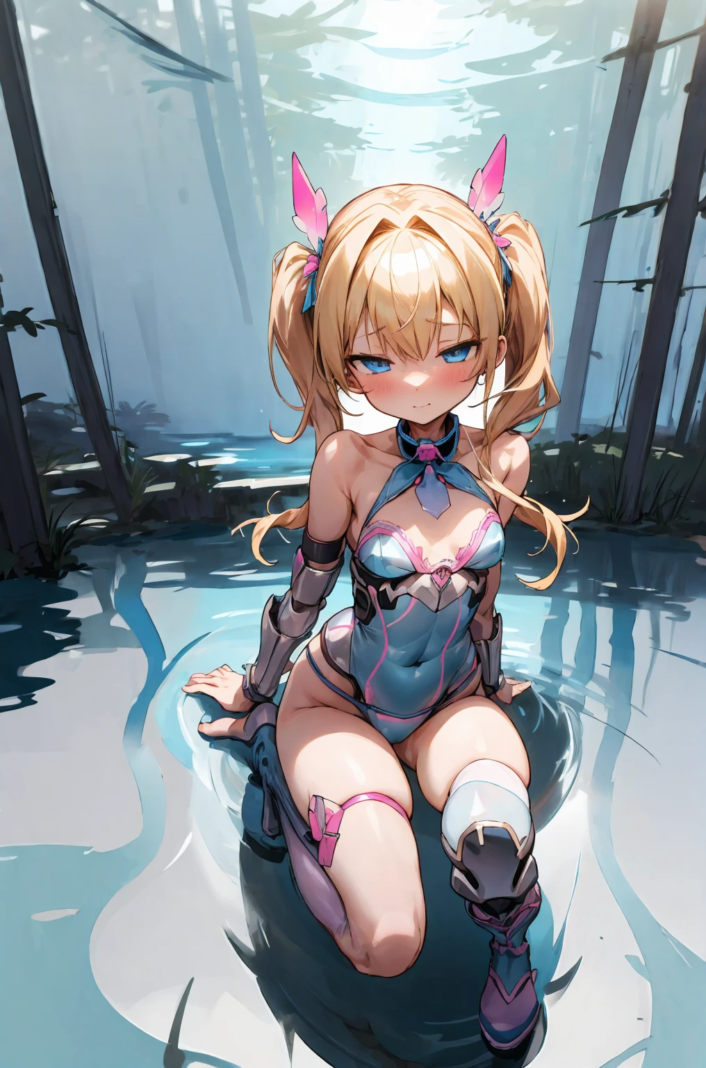 (Masterpiece) (High Detail) (High Res) A short humanoid girl with blue eyes and long blonde hair and blonde mouse ears and a short thin mouse tail and average breasts. She is trapped in a giant terrarium, with her hands pressed against the glass.