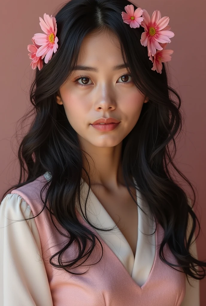 there is a woman with a flower in her hair, a portrait of beauty, a portrait of the color of glamour, beauty retouching, a portrait of a flower storm, her face is a purple flower, a woman in flowers, a fairytale look, a female portrait with flowers, a perky woman made of petals, 8k art portrait photography, girl in flowers, fashion photography, stylized beauty portrait, stylish Vivian Sassin, Brian Oldha