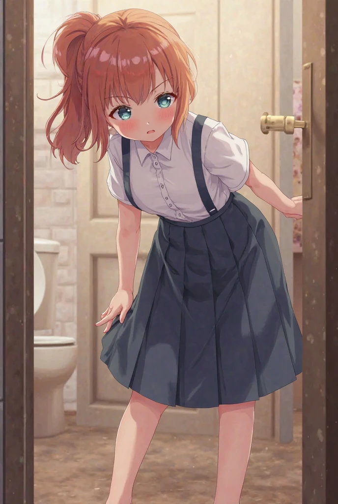 (8K, ultra-detailed, best quality, anatomically perfect body), (full body), (small breast:1.3), shiny skin, (Various girls), girls from 15 to 25 years old, bladder full tank, (have to pee:1.1), (urge to pee:1.4), (only one person peeing self:1.1), Pee flowing in the thighs, (very desperate to pee:1.2), (takes to restroom), (waiting for restroom with line of girls in queue), (standing), (Each one has a different maxi pinafore dress:1.4), (Each one has a different footwear:1.1), (Each one has a different hair), (knees together and feet apart:1.3), (Rub each other's thighs:1.3), (leaning forward:1.2), one hand between legs, (skirt lift:1.2), (holding the crotch:1.4), (stroking own abdomen:0.9), (stroking one's own thighs:1.1), (blush:1.4), (embarrassment1.6), (impatience:1.3), (flustered:1.3), (fidgeting around), (flowing sweat), (erotic body twist:1.5), (panting:1.4), (breathless:1.3), closed eye, (parted lips:0.7), (orgasm:1.3), (refreshing:1.3), Excitement, (looking away), (crisis:1.4), (from side:0.8), (from below:0.8),