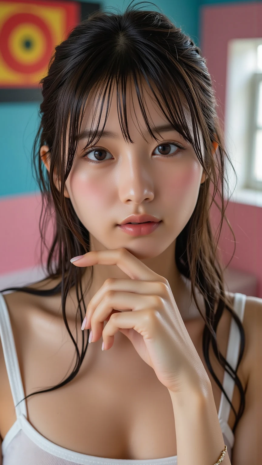 Uruchan-6500-v1.1, (RAW Photos:1.2), (Photorealistic), Beautiful detailed girl, Very detailed目と顔, Beautiful and beautiful eyes, Large file size, High resolution, Very detailed, Highest quality, [masterpiece:1.6], Awareness-raising, Very detailed, CG, finely, Highest quality, 8k wallpaper, Cinema Lighting, 1 Girl, , Perfect figure, Large and firm breasts、【Huge 、Heavy chest】、Cute droopy eyes、Beautiful big eyes、Sweaty and wet、【sexual excitement:1.6】、(My whole body is wet:1.2)、There&#39;The light in my eyes、short hair、high school girl、(Japanese School Swimsuit、Navy blue one-piece swimsuit、Navy blue Japanese student swimsuit:1.3)、Pool、Dynamic pose、Huge Rim Figure