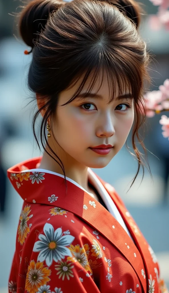 Utamaro's Ukiyo-e 、Beautiful Ukiyo-e composition、HD、4K、8k、16k、Woman uper high resolution、detailed description、A kimono with a bright white floral pattern that looks like art、A work like the culmination of Ukiyo-e、 color difference、bewitching beautiful woman in beautiful Ukiyo-e、high image quality、 facial features 、((Spectacular natural scenery))、score_9, score_8_up, score_7_up,high res photos, masterpiece, best quality work, great quality, very detailed, Complicated Details, sharp detail、Focus on Your FACE, perfect hands, perfect anatomy, detail hand , detailed finger,Japanese、Outdoors、It goes well with kimonos、((A beautiful night view of cherry blossom trees in full bloom along the riverside lined with red lanterns))、A beautiful woman with a seductive expression、Cherry blossom petals are falling、((Beautiful night view of illuminated cherry blossom trees in full bloom along a river lined with red lanterns))、A seductive kimono、Looking at the brightly lit cherry blossoms along the river