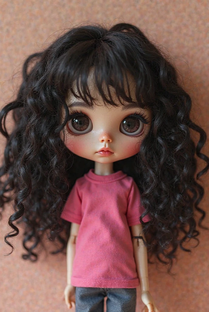 Blythe doll, king, black hair in straight and wavy layers