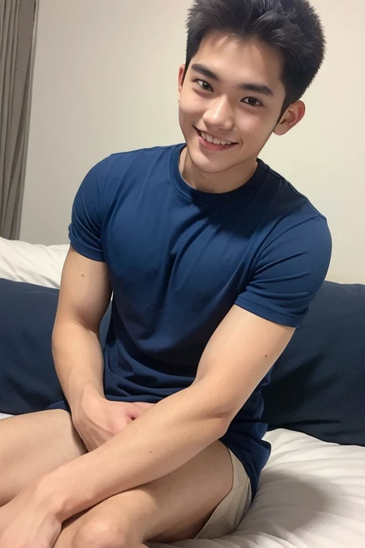 male Age 27 underwear bed smile wink