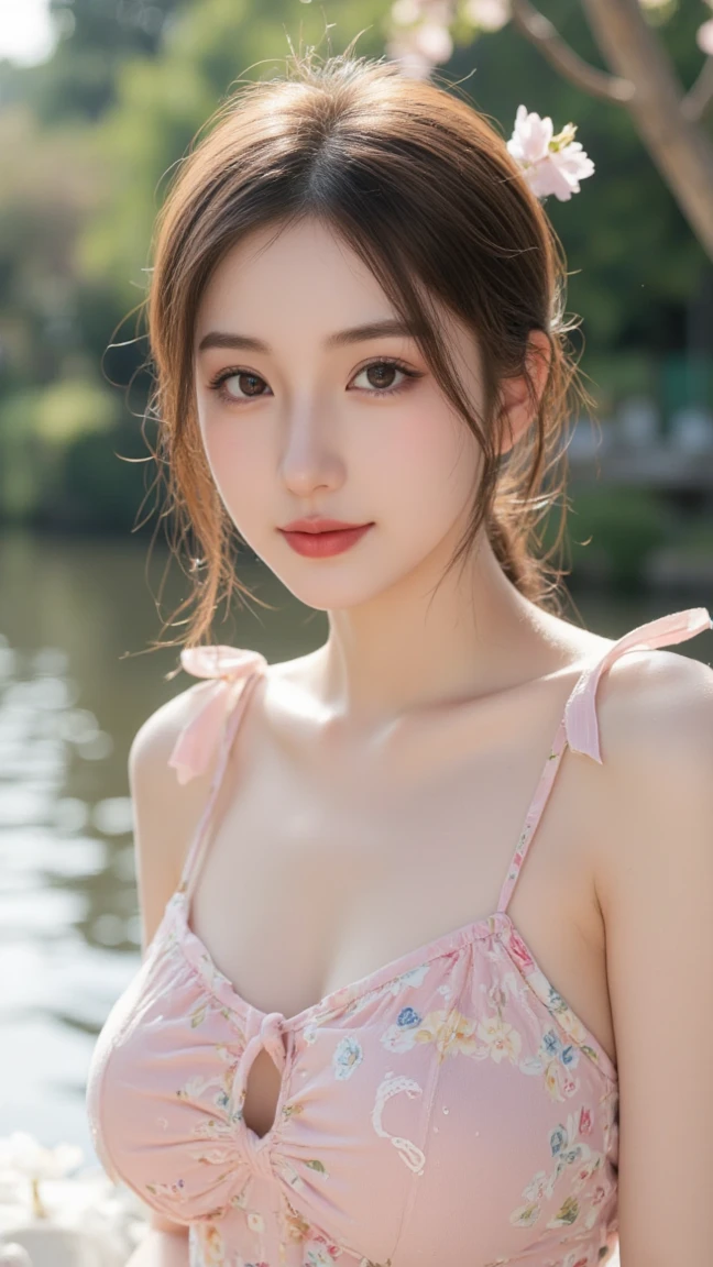 (Real, High Resolution: 1.3), Medium Shot, Slim Girl, Face Shape and Eyes Very Delicate, Dark Hair, Lips Rosy and Shiny, (Pretty Face), (Best Quality), ( Super detailed), (highly detailed CG integrated 8K wallpaper), full body photo, transparent dress, big eyes, soft breasts, very realistic breasts, full breasts, character-centered, pink nipples, bangs,smile