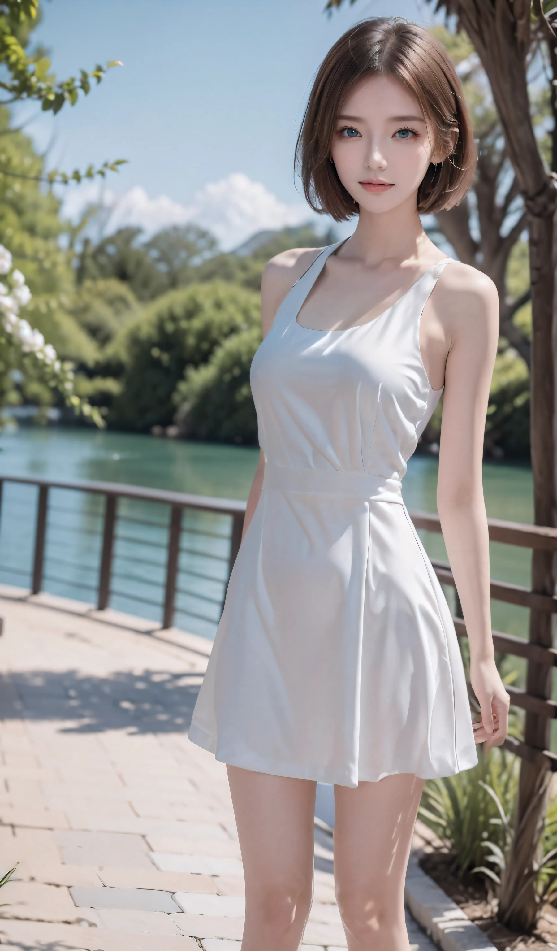 (8K, top-quality, masterpiece:1,2), (reallistic, Photorealsitic:1.37), Super Detail, One girl,), (Highly detailed), (beautifully detailed eyes), (of the highest quality), (super detailed ), (masterpiece), (Detailed face),20yr old, ,1 girl, full body, pink hair,Very short hair, medium breasts, clothed, Perfect Lighting, pussy and breast focus, looking at viewer, aroused face, naughty face, 全体の構図: A high-quality image of a woman standing in a summer mountain setting with vibrant greenery as the background. *服装: A woman wearing a tight and revealing dress with high exposure, suitable for summer mountain activities. (high quality: 1.5) *表情: The woman has a confident and radiant smile, reflecting her free-spirited and self-assured personality. (high quality: 1.3) *アクセサリー: The woman is adorned with simple yet elegant gold jewelry, including a necklace and a wristwatch. (high quality: 1.2) *体勢: The woman stands with a straight back, subtly swaying her hips, showcasing her beauty and confidence. (high quality: 1.1) *背景: The background features lush green trees and meadows in the summer mountain scene. The image captures the harmony between the woman and the beauty of the mountains, accentuating her presence. (high quality: 1.4)