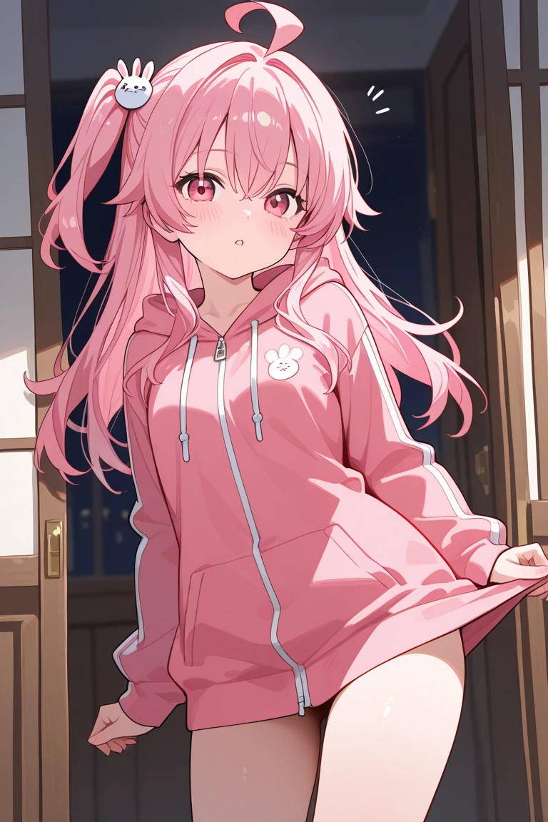 top-quality,Top image quality,in 8K,4K,masterpiece,ultra-detailliert,Beautiful、ultra-quality, best quality,high resolution, ultra-detailed,game cg,dutch angle ,beautiful detailed eyes, visualart,five fingers, perfect hands,beautiful girl,BREAK,10歳くらいの童顔beautiful girl,(Child's body shape),(flat chest),long pink wavy hair, half twin tail,emerald green eyes,(Rabbit ear hair bands),(Red Bunny Girl Suit;1.5),swimsuit,grinning face, grin,sandy beach,(leaning forward:1.5),(stand,open legs:1.3),(upside-down face:1.3),from behind